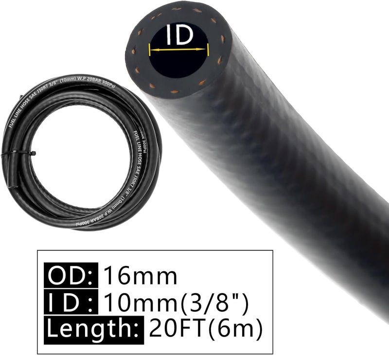 MSLANE Fuel Line Hose 3/8" ID 20FT With 5PCS Clamps, High Performance 300PSI, Push Lock Reinforced Rubber NBR Automotive Fuel Line For Lawn Mowers/Cultivator/ATV's Tractors And Other Small Engine Equipment - Image 2